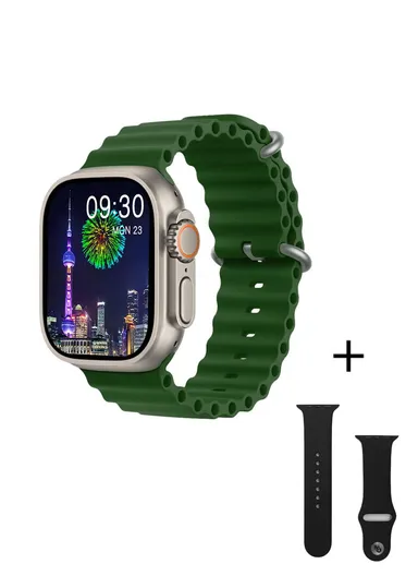 Ultra 9 2" Full Touch Screen Heart Rate Monitoring Bluetooth Smartwatch With Wireless Charger &amp; Extra Silicone Strap - Silver