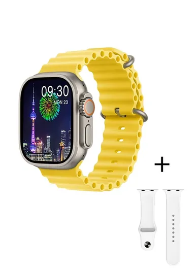 Ultra 9 2" Full Touch Screen Heart Rate Monitoring Bluetooth Smartwatch With Wireless Charger &amp; Extra Silicone Strap - Silver