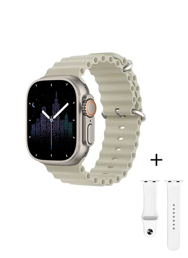 Ultra 9 2" Full Touch Screen Heart Rate Monitoring Bluetooth Smartwatch With Wireless Charger &amp; Extra Silicone Strap - Silver