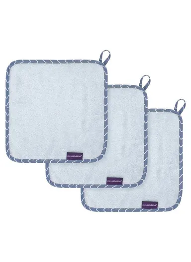 3 Pcs Cotton &amp; Bamboo Ultra-Soft, Absorbent Baby Washcloth 3536 (L25 x W25)cm - Blue