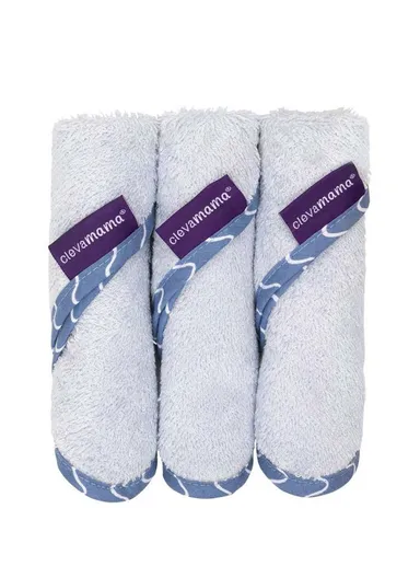 3 Pcs Cotton &amp; Bamboo Ultra-Soft, Absorbent Baby Washcloth 3536 (L25 x W25)cm - Blue