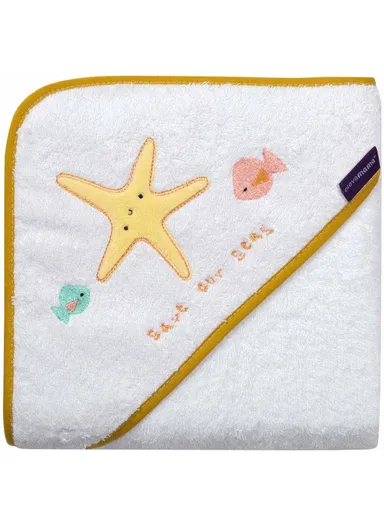 Soft Absorbent Cotton Hooded Apron Baby Bath Towel 3522 (L98 x W98)cm - White/Honey