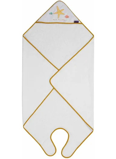 Soft Absorbent Cotton Hooded Apron Baby Bath Towel 3522 (L98 x W98)cm - White/Honey