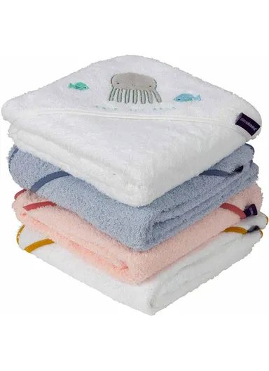Soft Absorbent Cotton Hooded Apron Baby Bath Towel 3522 (L98 x W98)cm - White/Honey