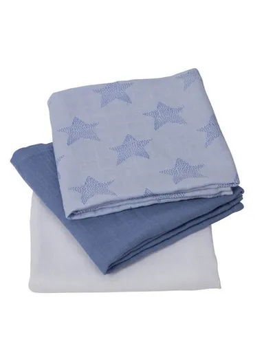 3 Pcs Bamboo &amp; Cotton Silky Soft Muslin Cloth Set 3540 (L70 x W70)cm - Blue