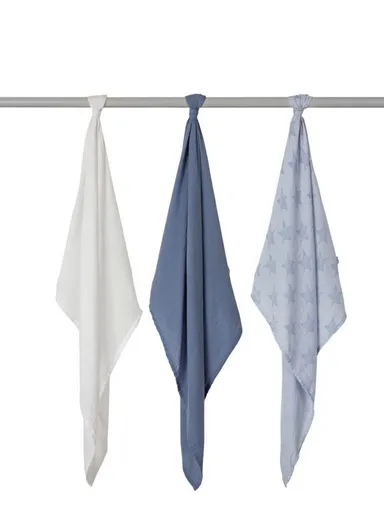 3 Pcs Bamboo &amp; Cotton Silky Soft Muslin Cloth Set 3540 (L70 x W70)cm - Blue