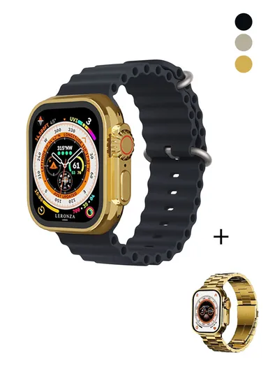 HK9 Ultra Golden Edition 2.2" Waterproof Smart Watch With Wireless Charging &amp; Extra Metal Strap