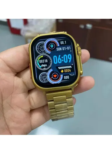 HK9 Ultra Golden Edition 2.2" Waterproof Smart Watch With Wireless Charging &amp; Extra Metal Strap