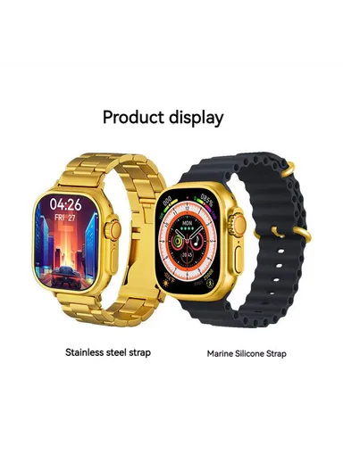 HK9 Ultra Golden Edition 2.2" Waterproof Smart Watch With Wireless Charging &amp; Extra Metal Strap