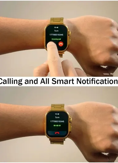 HK9 Ultra Golden Edition 2.2" Waterproof Smart Watch With Wireless Charging &amp; Extra Metal Strap