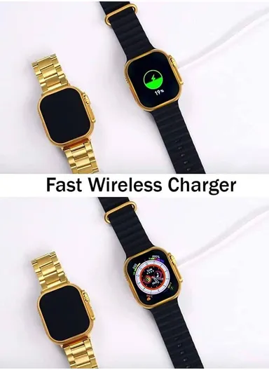 HK9 Ultra Golden Edition 2.2" Waterproof Smart Watch With Wireless Charging &amp; Extra Metal Strap