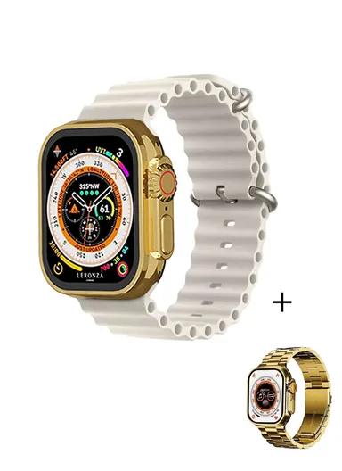 HK9 Ultra Golden Edition 2.2" Waterproof Smart Watch With Wireless Charging &amp; Extra Metal Strap