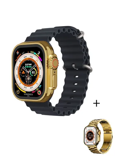 HK9 Ultra Golden Edition 2.2" Waterproof Smart Watch With Wireless Charging &amp; Extra Metal Strap