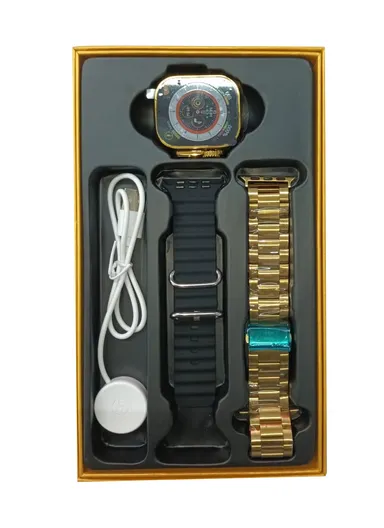 HK9 Ultra Golden Edition 2.2" Waterproof Smart Watch With Wireless Charging &amp; Extra Metal Strap