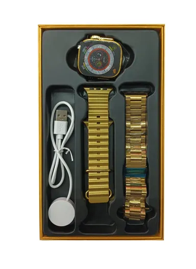 HK9 Ultra Golden Edition 2.2" Waterproof Smart Watch With Wireless Charging &amp; Extra Metal Strap