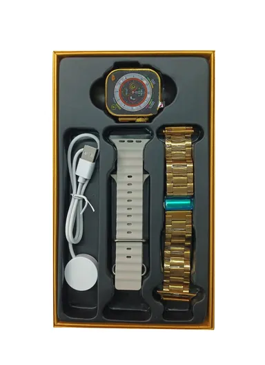 HK9 Ultra Golden Edition 2.2" Waterproof Smart Watch With Wireless Charging &amp; Extra Metal Strap