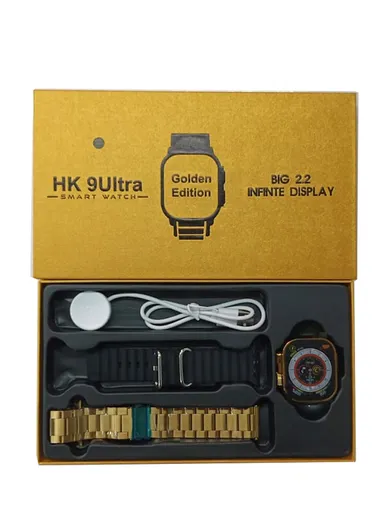 HK9 Ultra Golden Edition 2.2" Waterproof Smart Watch With Wireless Charging &amp; Extra Metal Strap