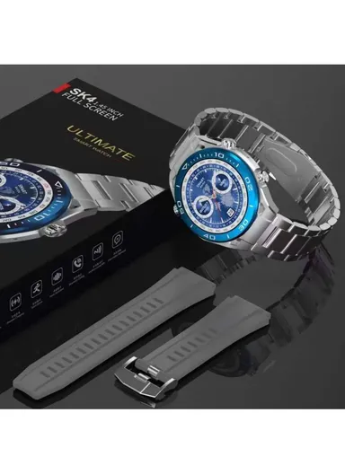 SK4 1.45" Round Screen Multi-Function Waterproof Smartwatch With Wireless Charger &amp; Extra Strap