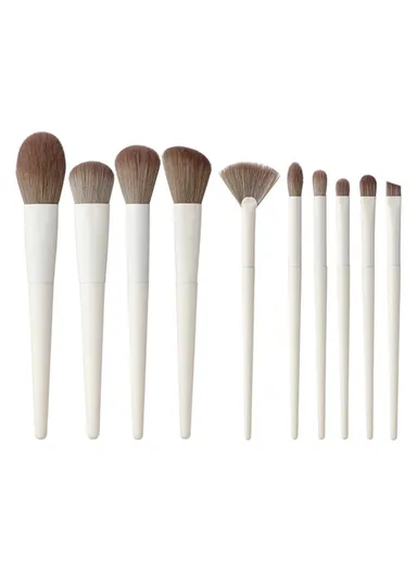 10Pcs Set Synthetic Fiber Brush Kit Makeup Tools With Storage Bag For Eye Shadow Highlight Foundation Powder