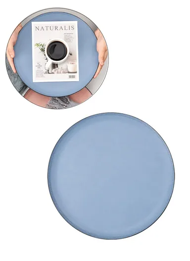 Scandinavian Minimalist Style Metal &amp; Double-Sided Leather Finish Circular Organizer Plate - Blue