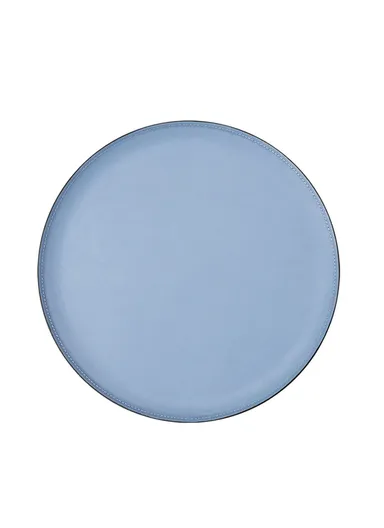 Scandinavian Minimalist Style Metal &amp; Double-Sided Leather Finish Circular Organizer Plate - Blue