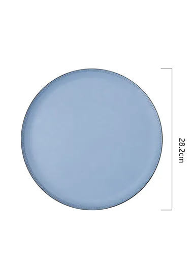Scandinavian Minimalist Style Metal &amp; Double-Sided Leather Finish Circular Organizer Plate - Blue