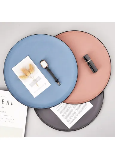 Scandinavian Minimalist Style Metal &amp; Double-Sided Leather Finish Circular Organizer Plate - Pink