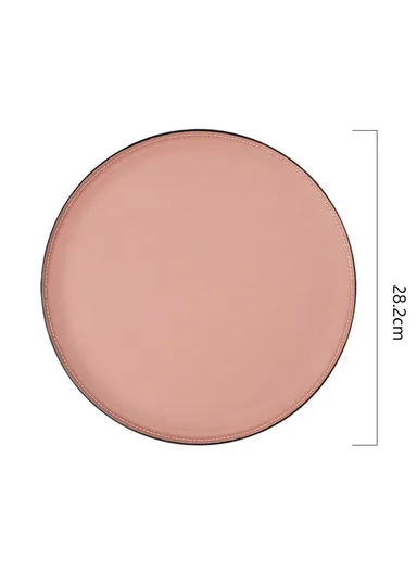 Scandinavian Minimalist Style Metal &amp; Double-Sided Leather Finish Circular Organizer Plate - Pink