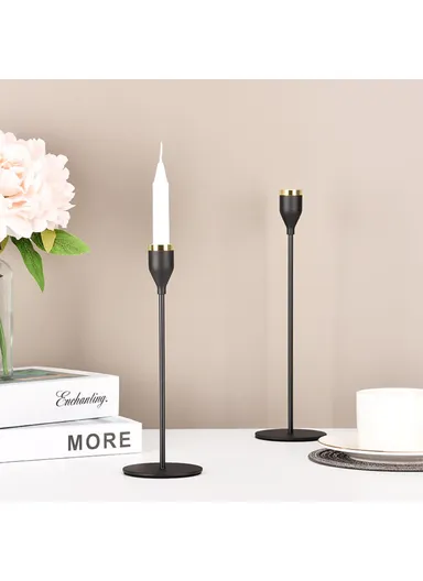 European Black Metal Candlestick Holder Style For Table Decorative Weddings Dining Parties (W8 x H33)cm