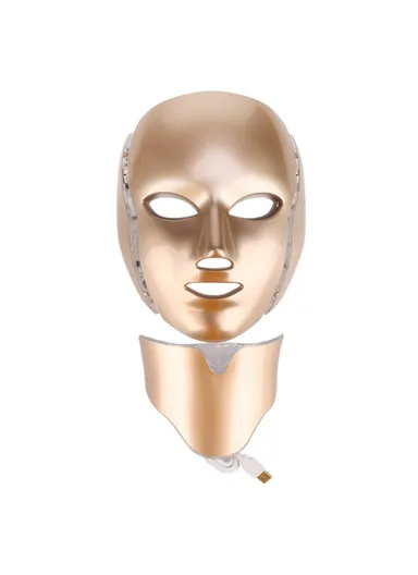 7 Colors LED Face &amp; Neck Skin Care Cosmetic Mask - Gold / EU Plug