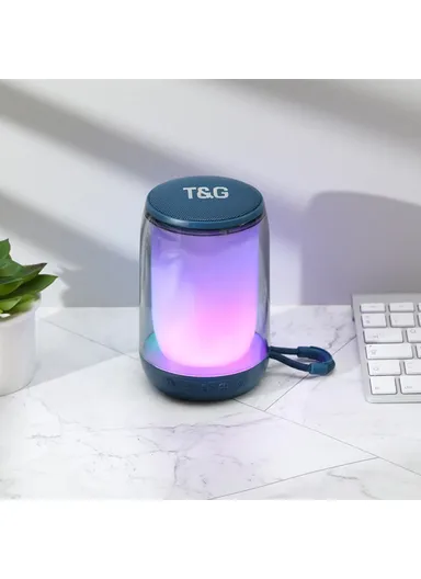 1200mAh Bluetooth Speaker FM Radio Colorful Light Desktop Subwoofer Support Hands-free Call (D8.6 x H13)cm - Blue