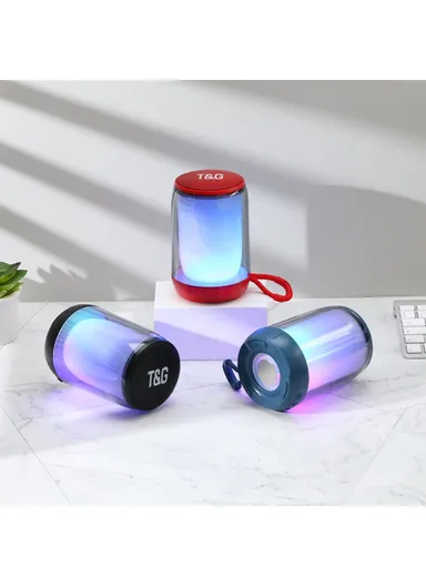 1200mAh Bluetooth Speaker FM Radio Colorful Light Desktop Subwoofer Support Hands-free Call (D8.6 x H13)cm - Blue