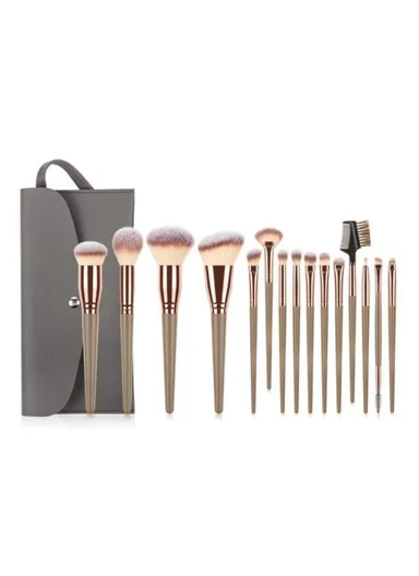 15Pcs Makeup Cosmetic Brush Foundation Highlighter Contour Set - Champagne