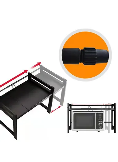 2-Tiers Carbon Steel Microwave Stand, Expandable Rack Storage Countertop (L66 x W32 x H82.5)cm - Black