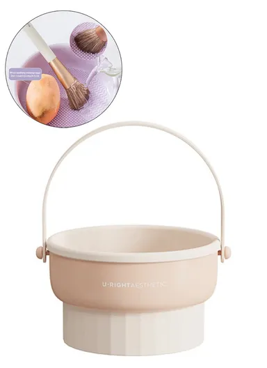 300ml Makeup Cleaning Hanging Drying Silicone Bowl Basket (D14.5 x H8)cm - Apricot