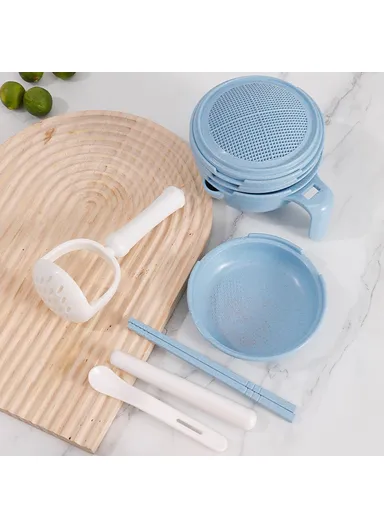Baby Food Grinder Set Wheat Straw With PP Vegetable Fruit Food Processor Masher - Blue