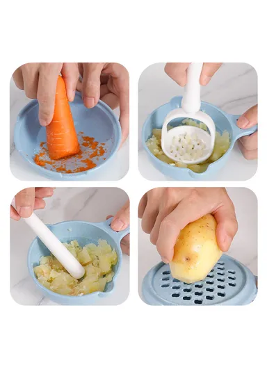 Baby Food Grinder Set Wheat Straw With PP Vegetable Fruit Food Processor Masher - Blue