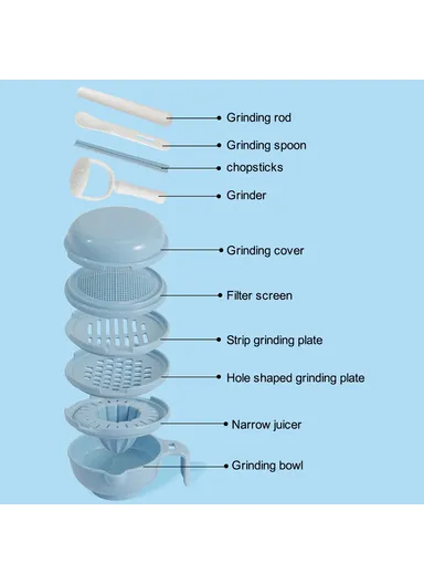 Baby Food Grinder Set Wheat Straw With PP Vegetable Fruit Food Processor Masher - Blue