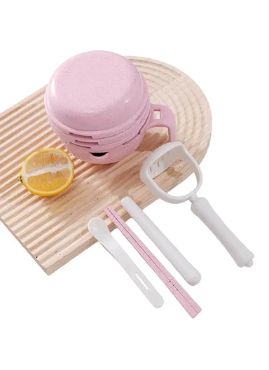 Baby Food Grinder Set Wheat Straw With PP Vegetable Fruit Food Processor Masher - Pink