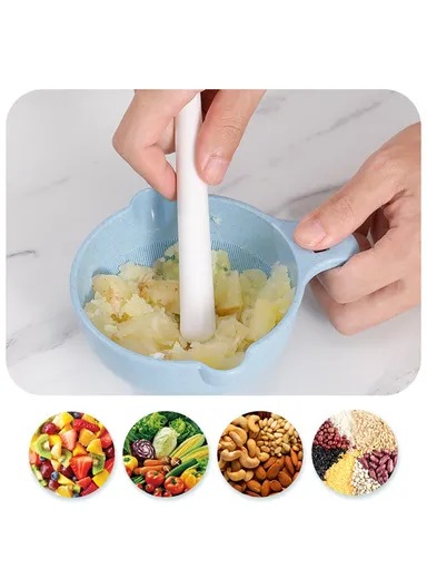 Baby Food Grinder Set Wheat Straw With PP Vegetable Fruit Food Processor Masher - Pink