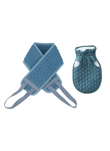 1 Set Fiber Cloth Body Bath Towel Strap Shower Bath Glove - Blue
