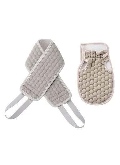 1 Set Fiber Cloth Body Bath Towel Strap Shower Bath Glove - Grey