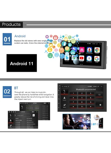 7 inch Android 11 Car Stereo With 1G+16GB GPS Navigation Touchscreen FM Radio &amp; Dual USB Input R-730