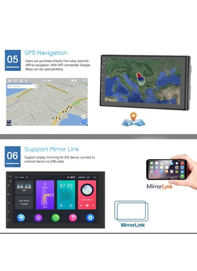 7 inch Android 11 Car Stereo With 1G+16GB GPS Navigation Touchscreen FM Radio &amp; Dual USB Input R-730