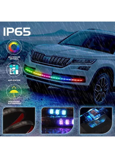 A15 150cm 5050 LED RGB Daytime Running Light Strip Car Front Bumper Grille Bluetooth APP Control Warning Light