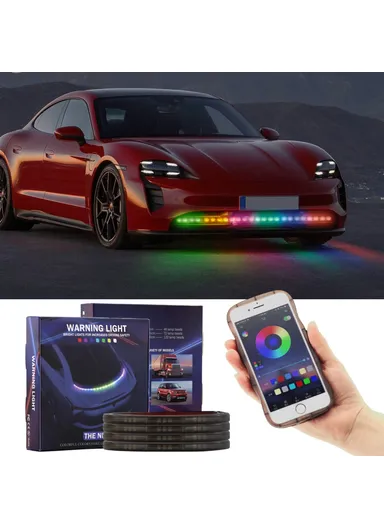 A15 150cm 5050 LED RGB Daytime Running Light Strip Car Front Bumper Grille Bluetooth APP Control Warning Light