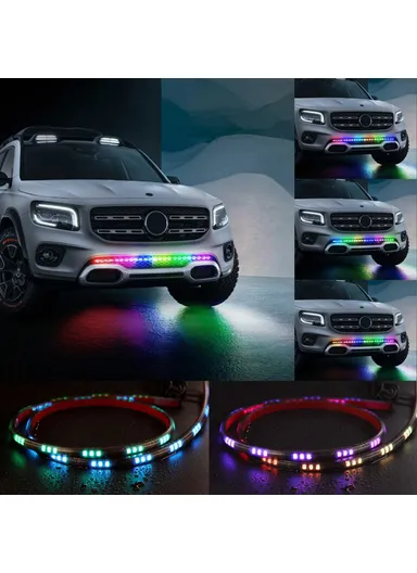 AR12 120cm 5050 LED Bluetooth RGB Car DRL Light Strip Front Bumper Grille Warning Light With Remote Control
