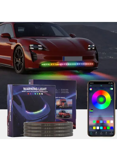 AR12 120cm 5050 LED Bluetooth RGB Car DRL Light Strip Front Bumper Grille Warning Light With Remote Control