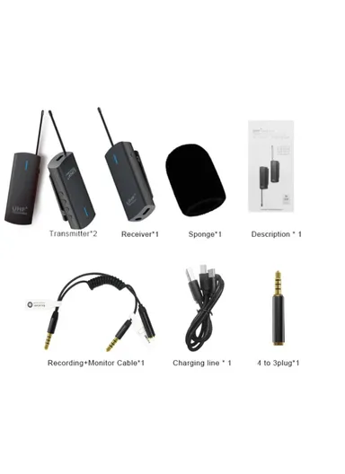 Wireless Lapel Microphone 2 Transmitters + 1 Receiver System For Phone Video Recording Interview Podcast Vlog