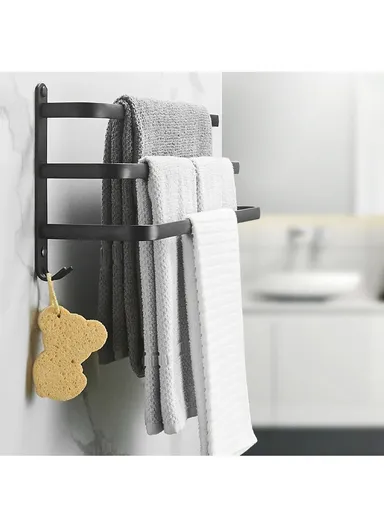 40cm Bathroom Towel Hanger Wall Mounted Storage Shelves Towel Rack Bar - 3-Tier